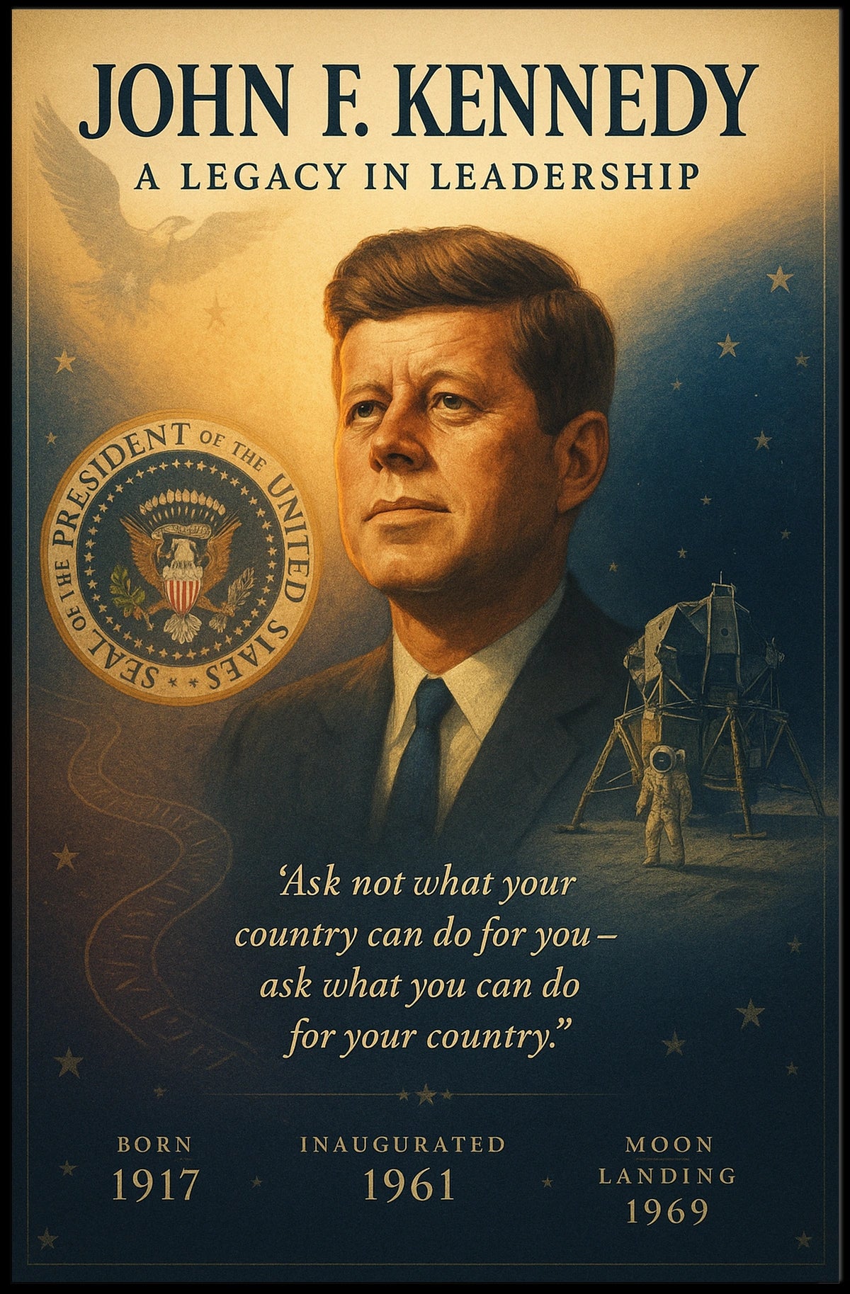 John F. Kennedy Leadership Legacy Vintage Poster
