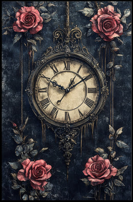 Vintage Clock and Roses Artistic Wall Art Poster