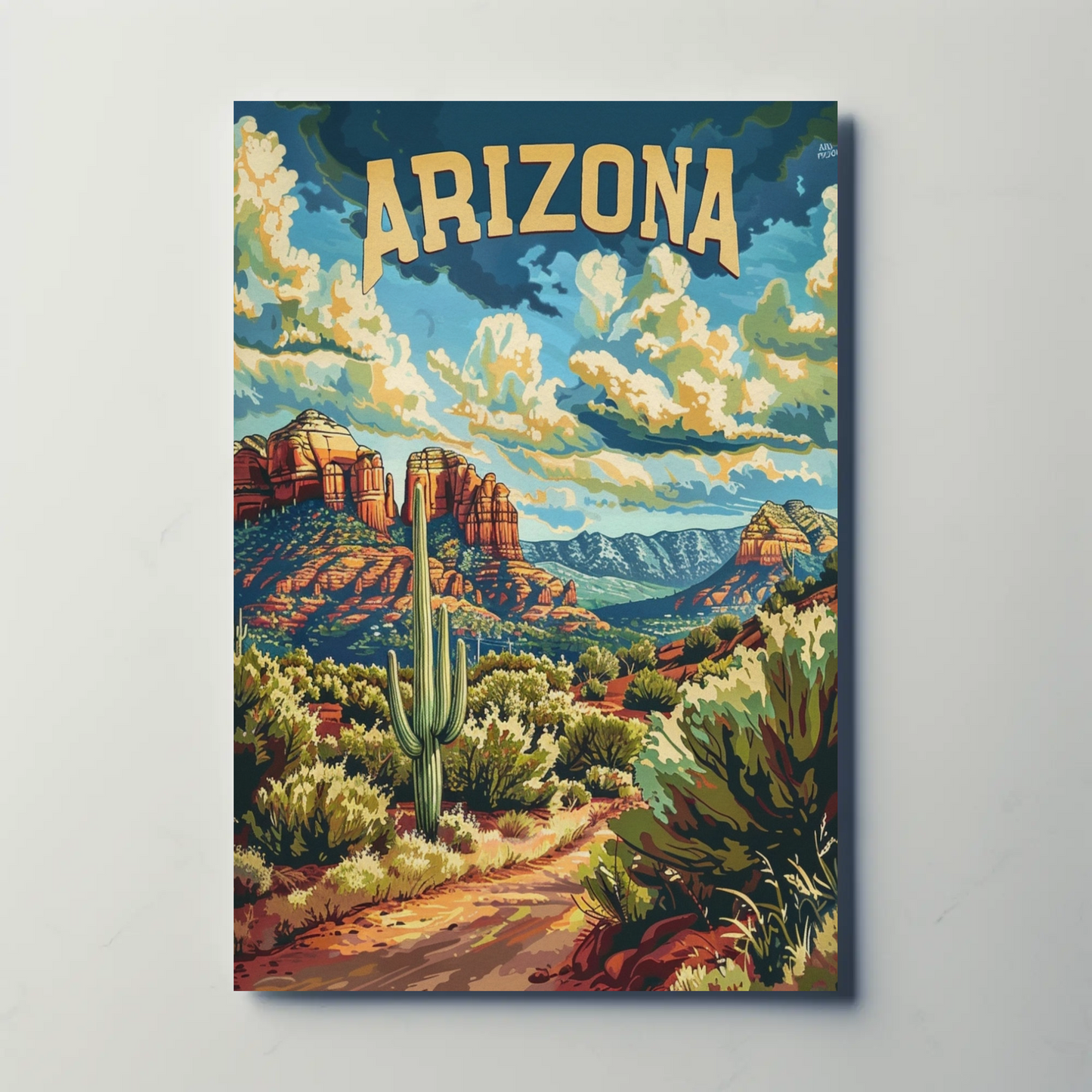 Arizona Red Rocks Cactus Desert Travel Poster
