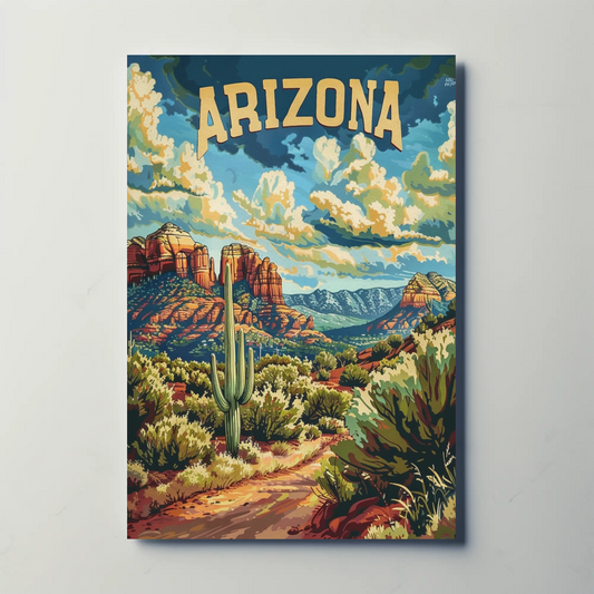 Arizona Red Rocks Cactus Desert Travel Poster
