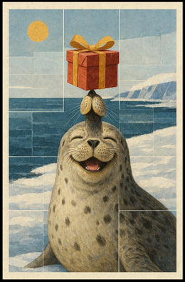 Joyful Seal With A Gift Poster