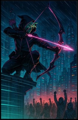 Neon Vigilante in Cyberpunk City Futuristic Sci-Fi Poster