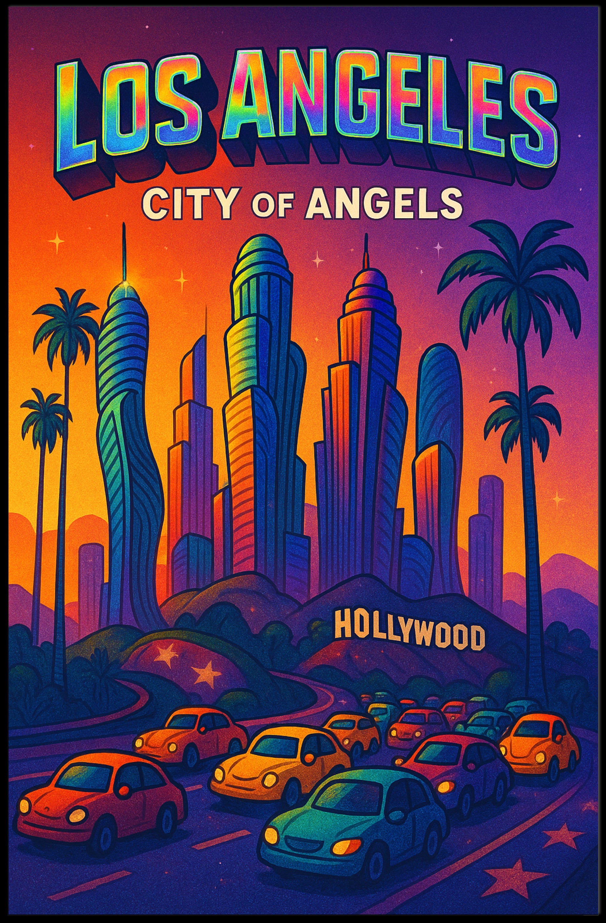 Colorful Los Angeles Skyline Pop Art Urban or Cityscape Poster