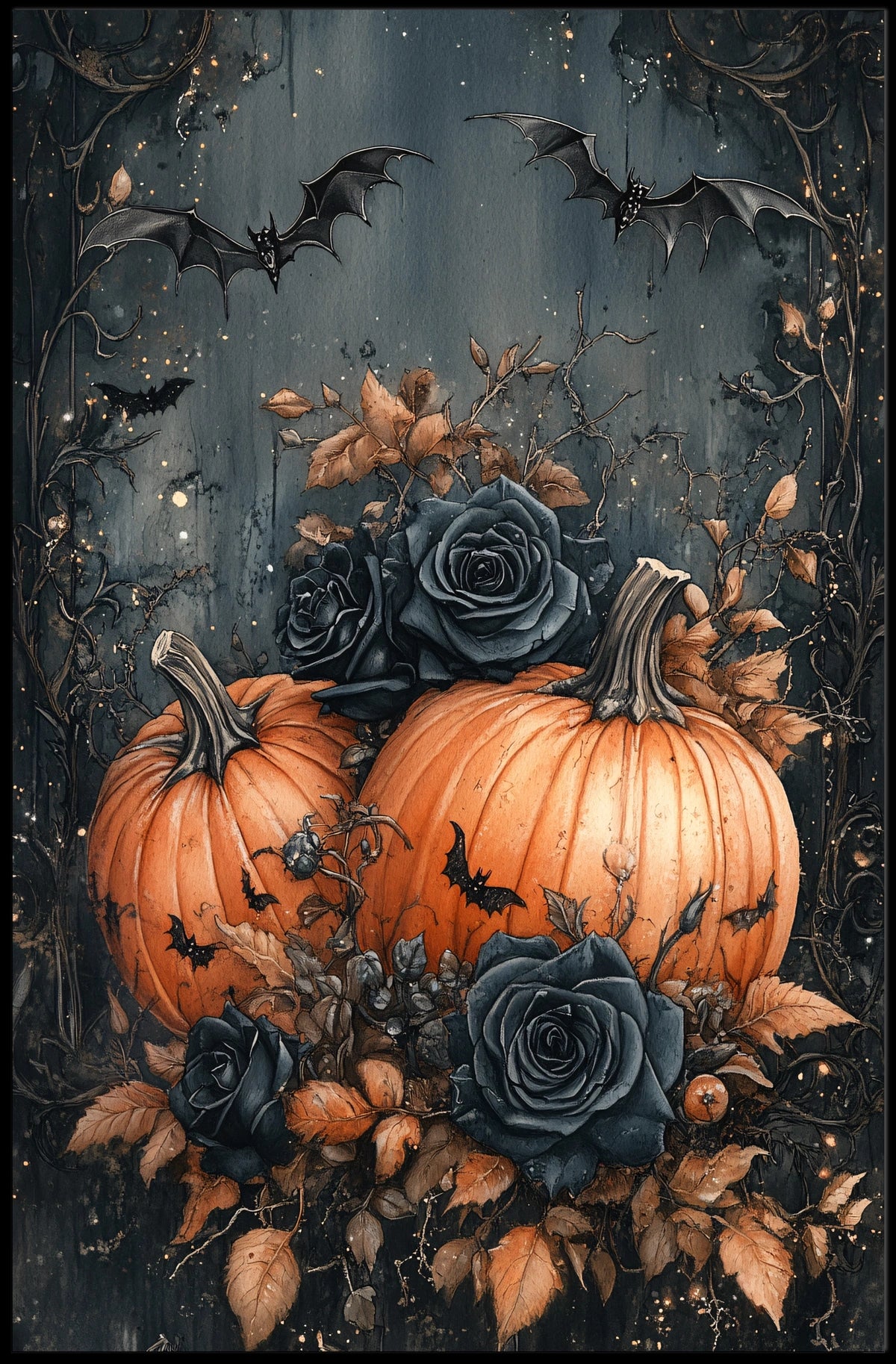 Halloween Pumpkin Bats: Abstract, Artistic, or Pop Culture Poster