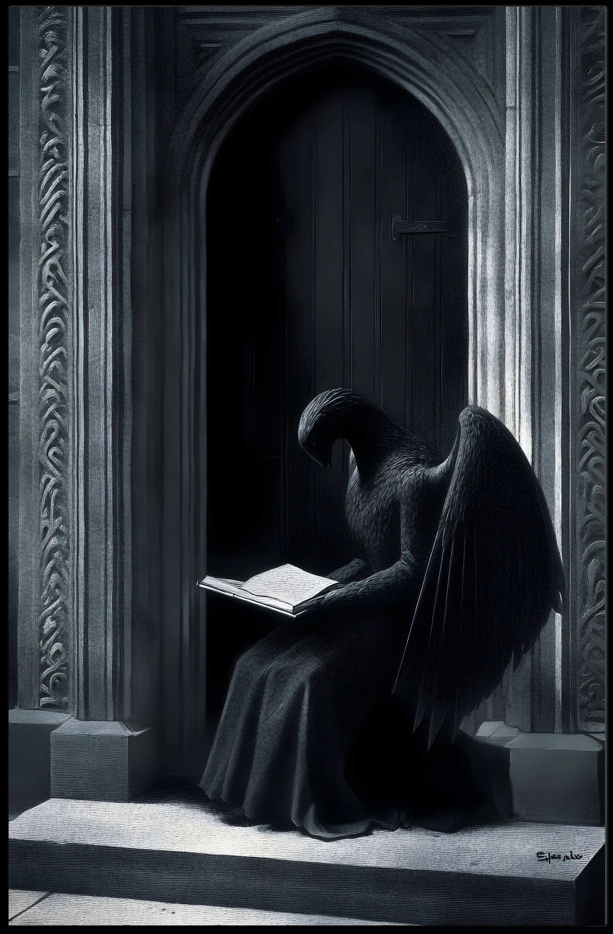 Enigmatic Angelic Creature in Gothic Fantasy Poster PosterGoat