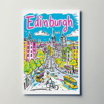 Edinburgh Scotland Colorful Cityscape Street View Travel Poster