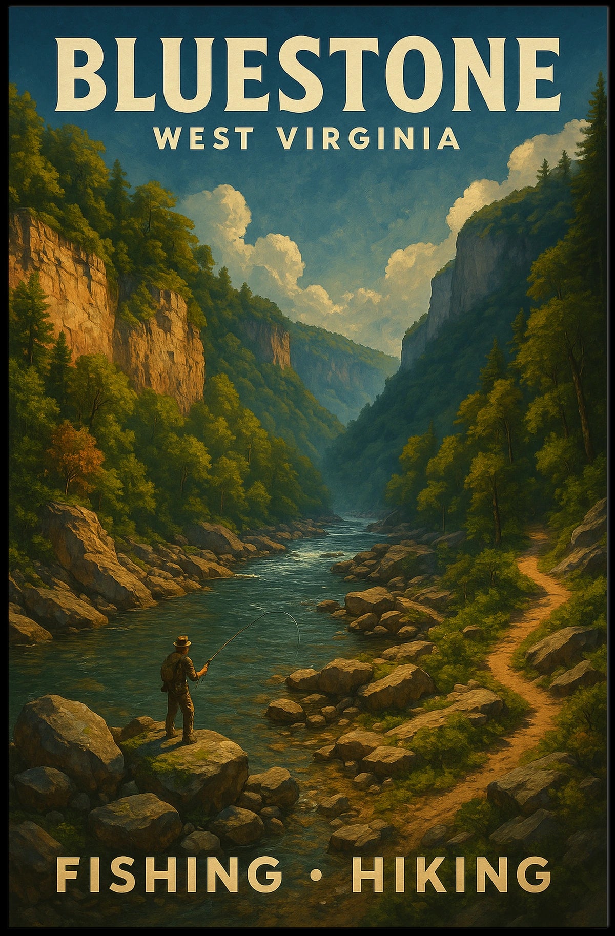 Bluestone Adventure Vintage Scenic Wanderlust Travel Poster