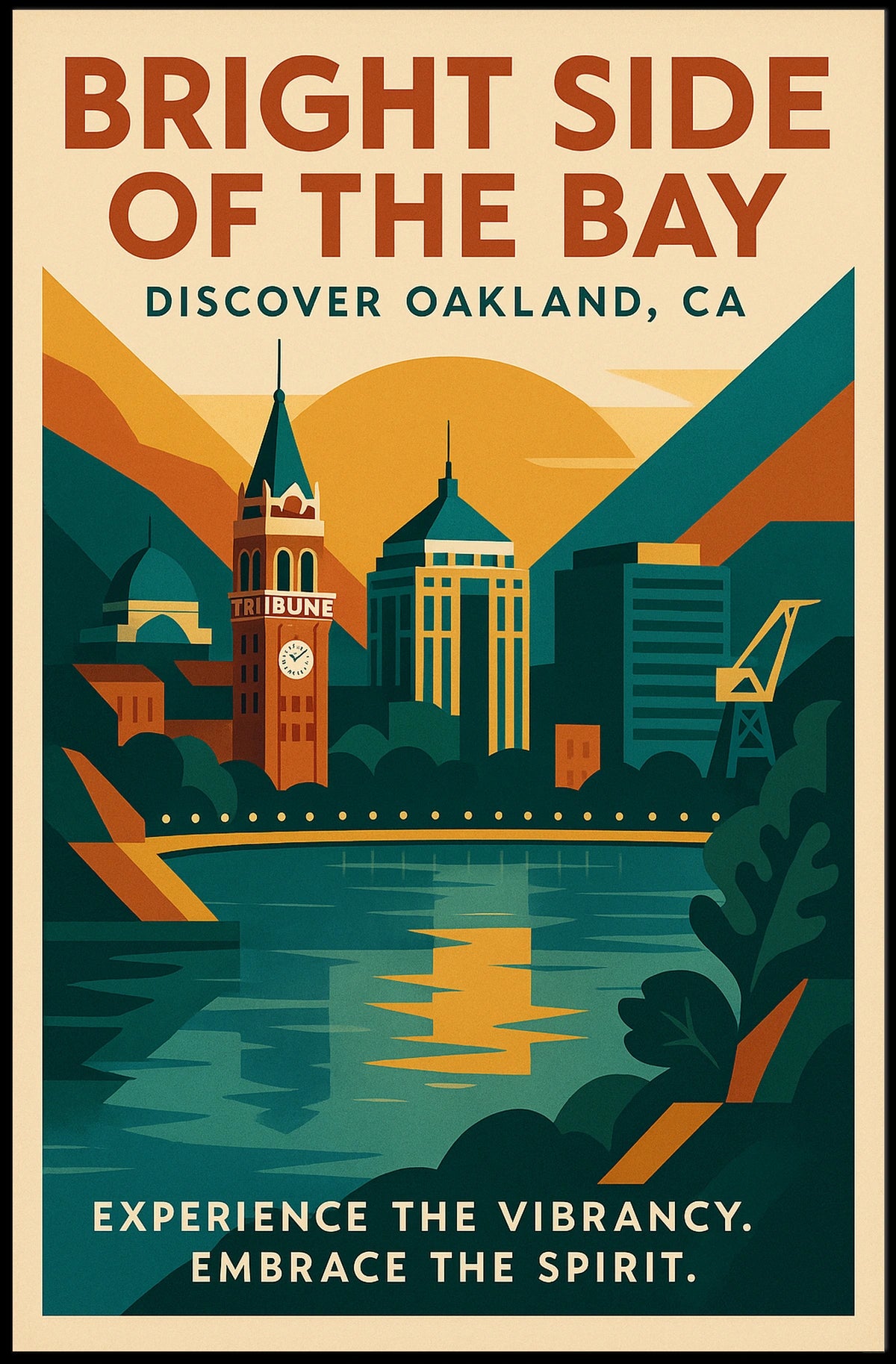 Oakland Cityscape Vintage Travel Poster Art Print