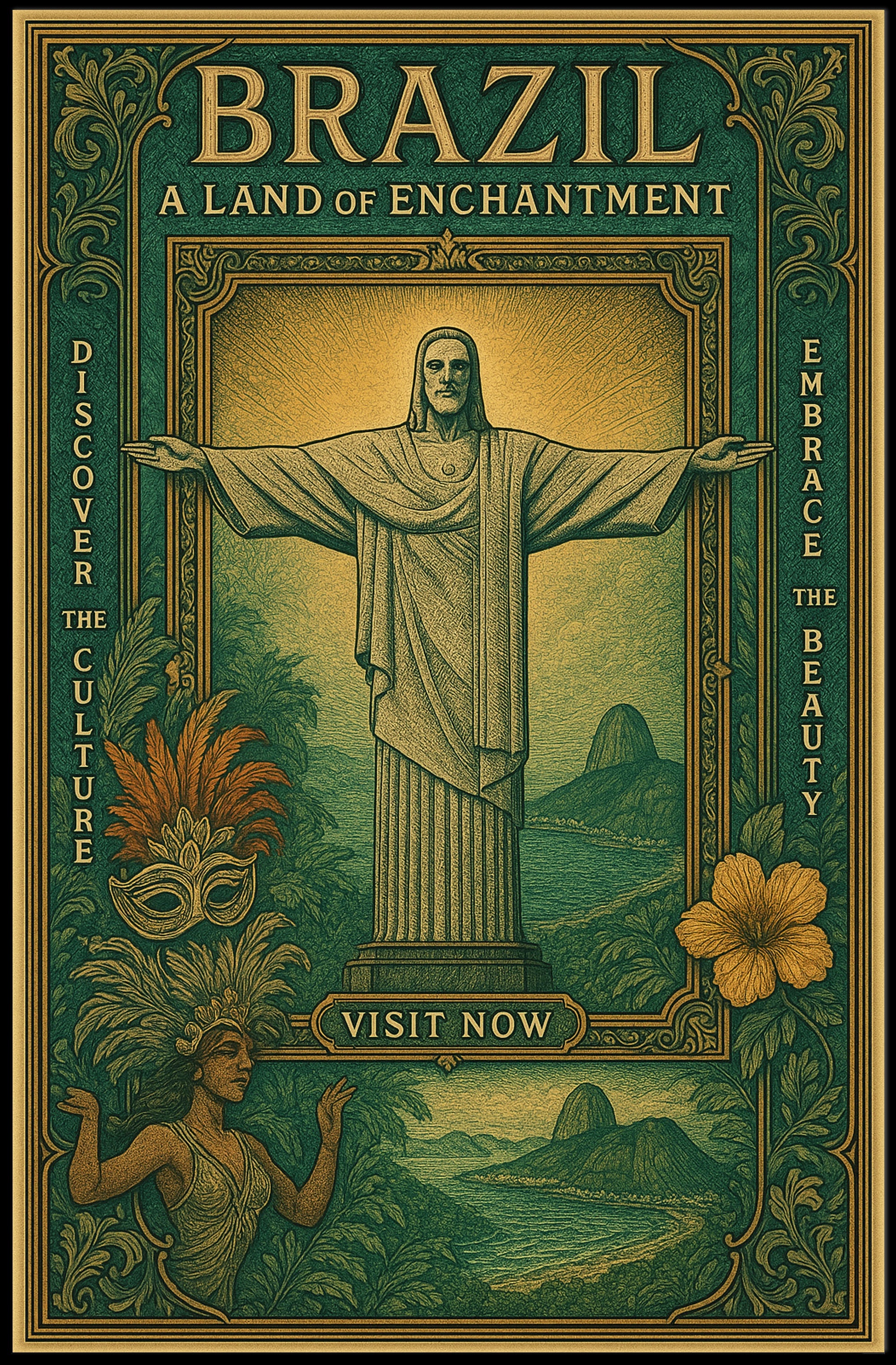 Brazilian Enchantment Vintage Art Travel Poster