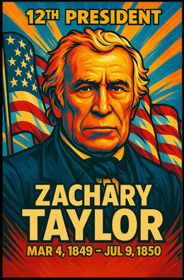 Zachary Taylor 12th President of the United States Colorful Comic Book Style Poster
