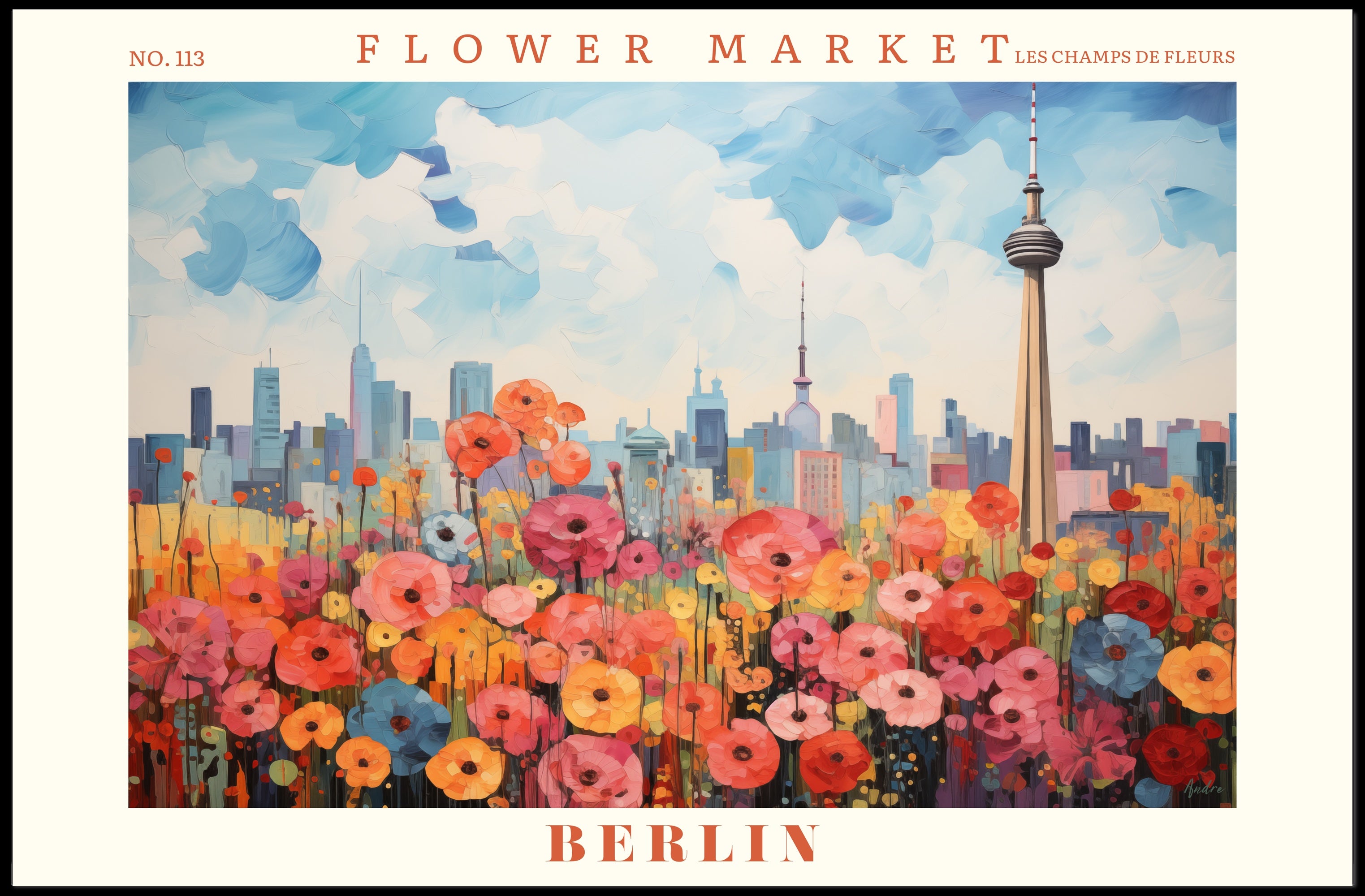 Vibrant Berlin Flower Market Skyline Urban or Cityscape Poster