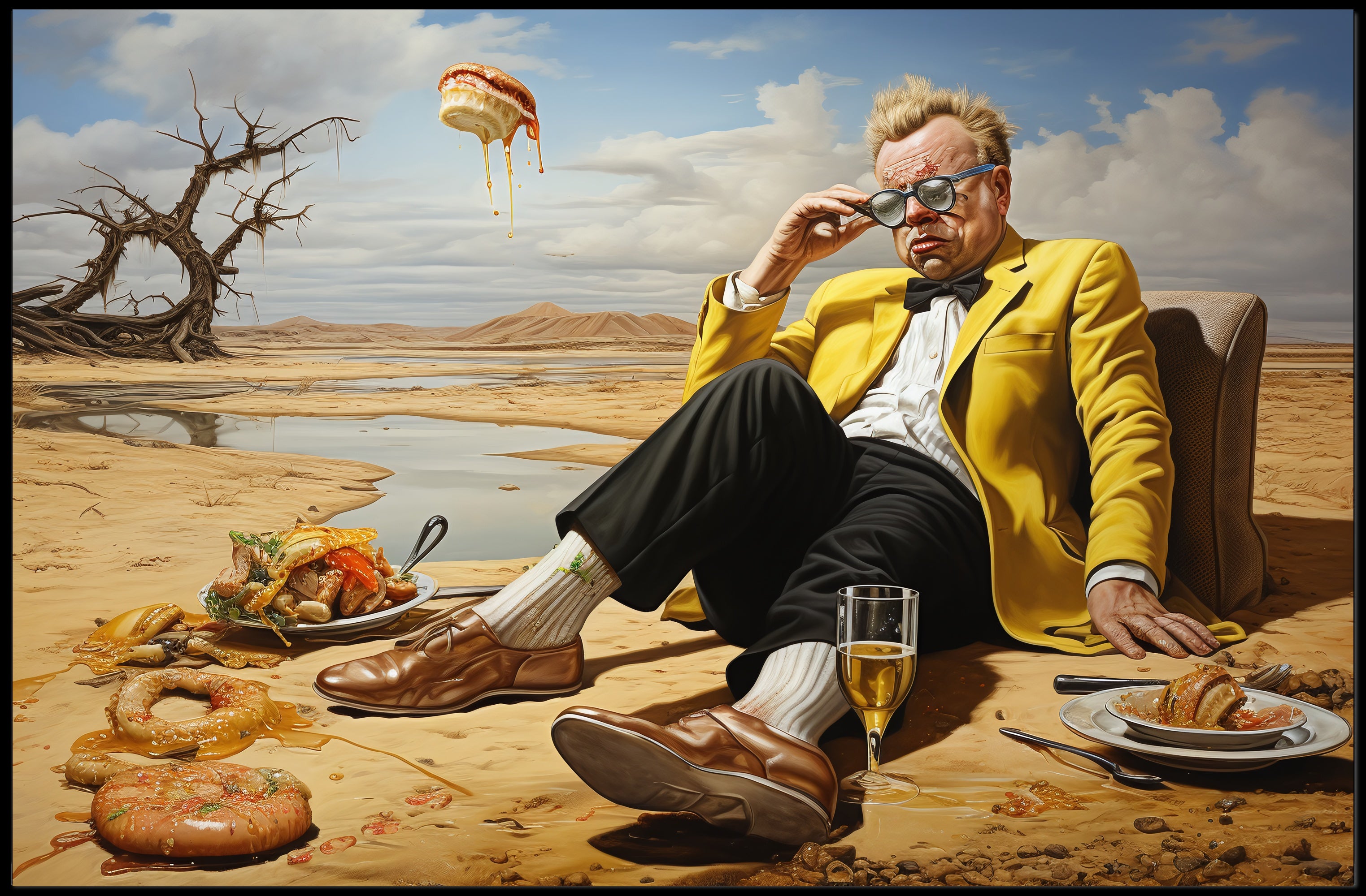 Desert Whimsy: Surreal Oasis Scene Artistic Poster