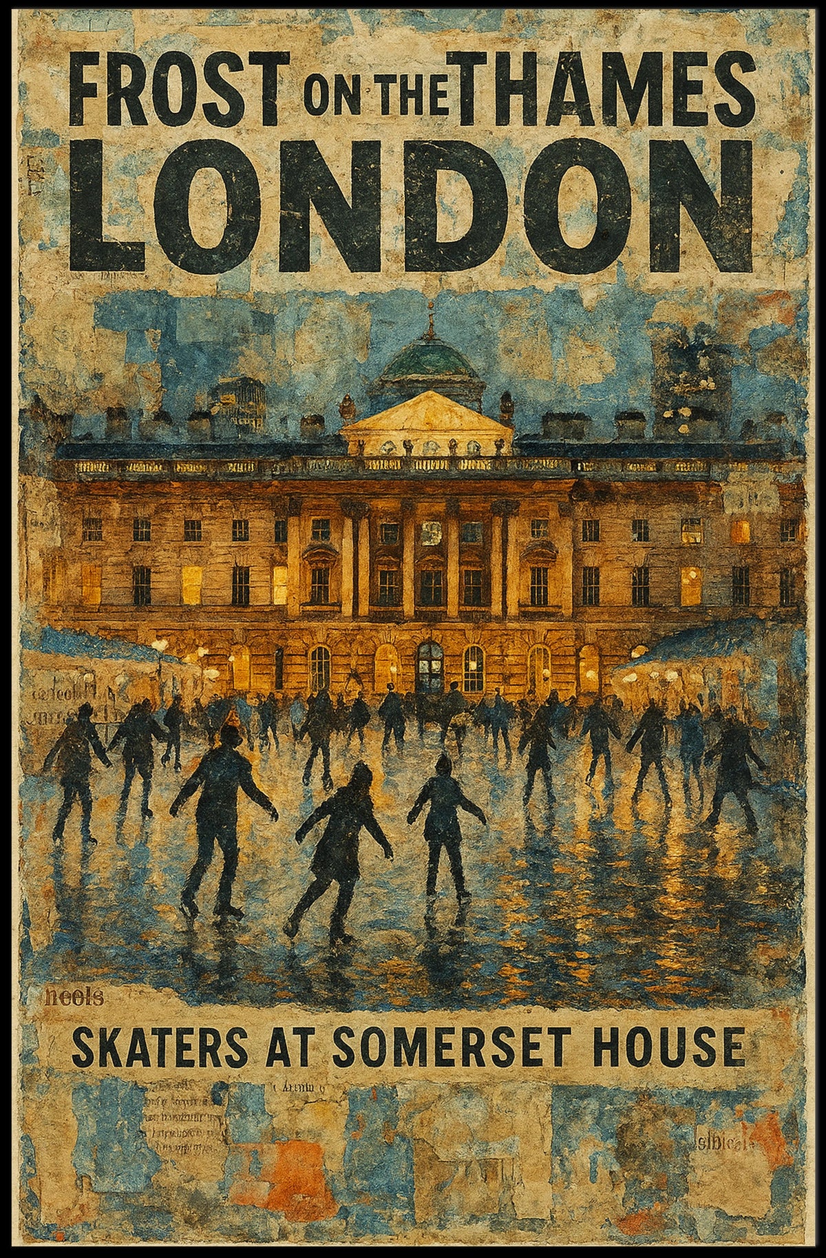 Frost On The Thames Skaters At Poster