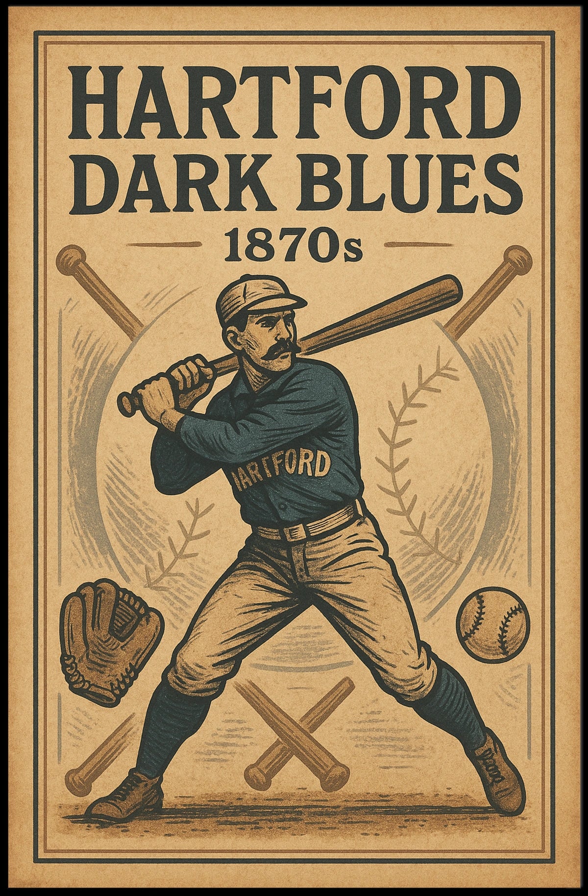 Hartford Dark Blues 1870S Baseball Poster
