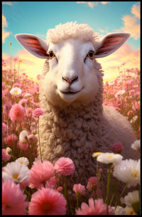 Serene Sheep In Blooming Meadow Poster PosterGoat