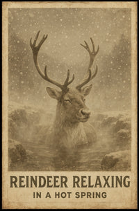 Reindeer Enjoying Hot Spring Vintage Animal Poster