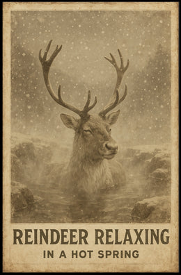 Reindeer Enjoying Hot Spring Vintage Animal Poster