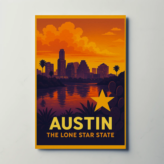 Austin Texas Sunset Skyline Lone Star Travel Poster