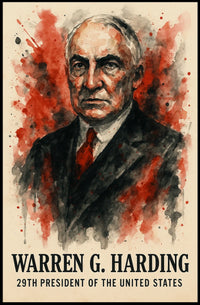 Harding Watercolor Portrait Dramatic Red - Historical or Presidential Poster