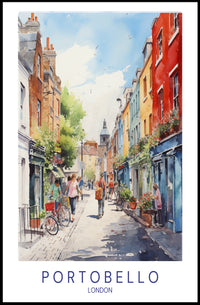 Portobello Street Scene Watercolor Urban or Cityscape Poster PosterGoat