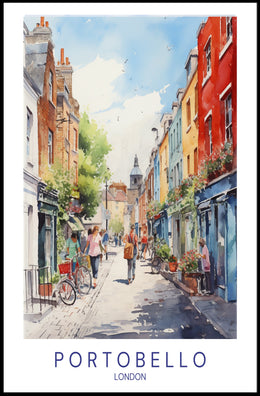 Portobello Street Scene Watercolor Urban or Cityscape Poster PosterGoat