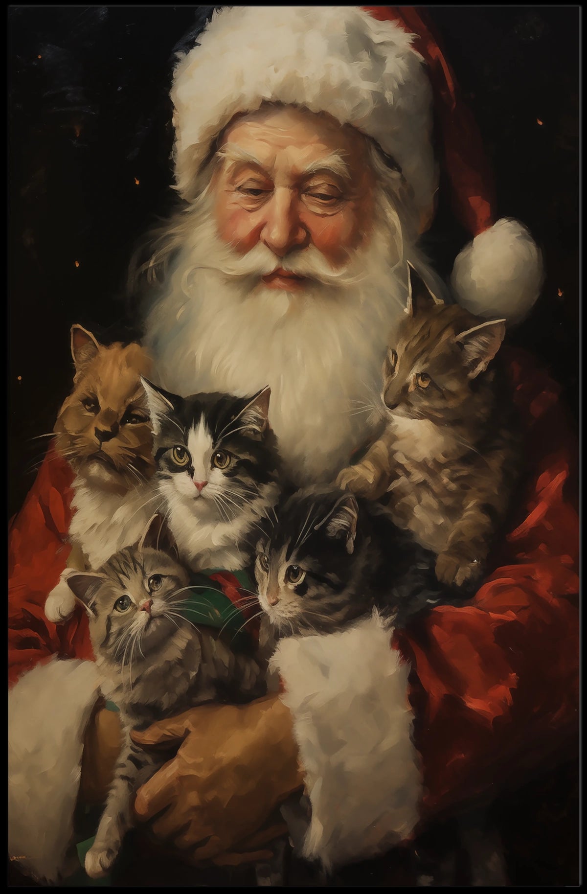 Santa Claus With Kittens Poster