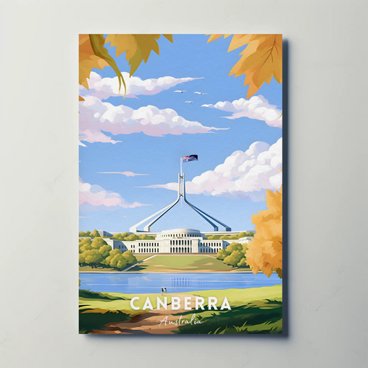 Canberra Australia Parliament House Autumn Sky Travel Poster