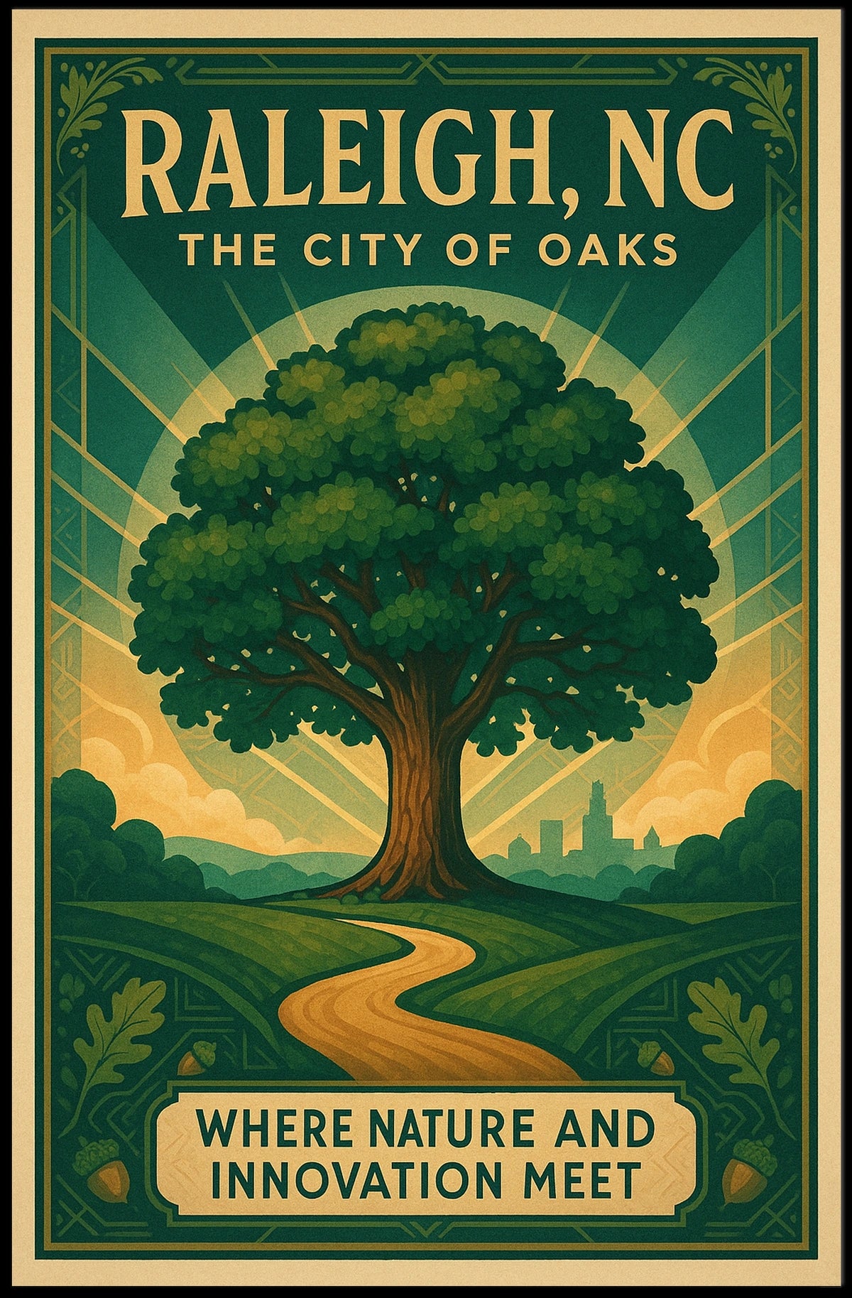 Raleigh City of Oaks Vintage Travel Poster
