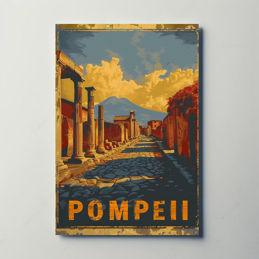 Pompeii Ancient Ruins and Mount Vesuvius Travel Poster