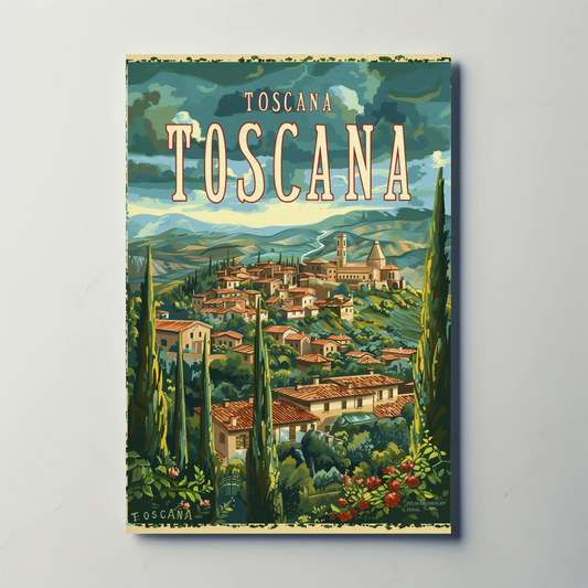 Tuscany Hilltowns Olive Trees Vintage Poster