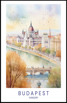 Budapest Hungary Autumn Watercolor Art Urban or Cityscape Poster PosterGoat