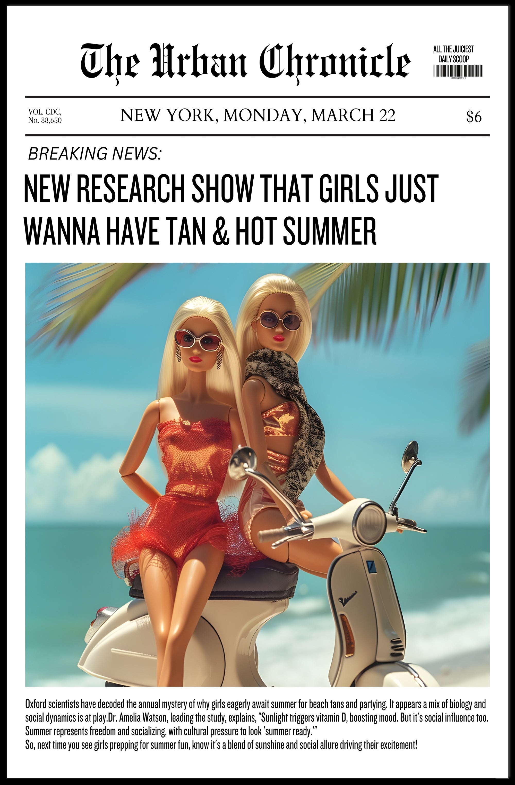 Summer Fun Dolls on Scooter Pop Culture Poster PosterGoat