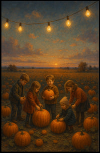 Nostalgic Autumn Sunset Pumpkin Patch Impressionism Poster