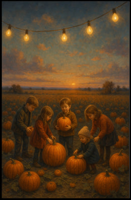 Nostalgic Autumn Sunset Pumpkin Patch Impressionism Poster