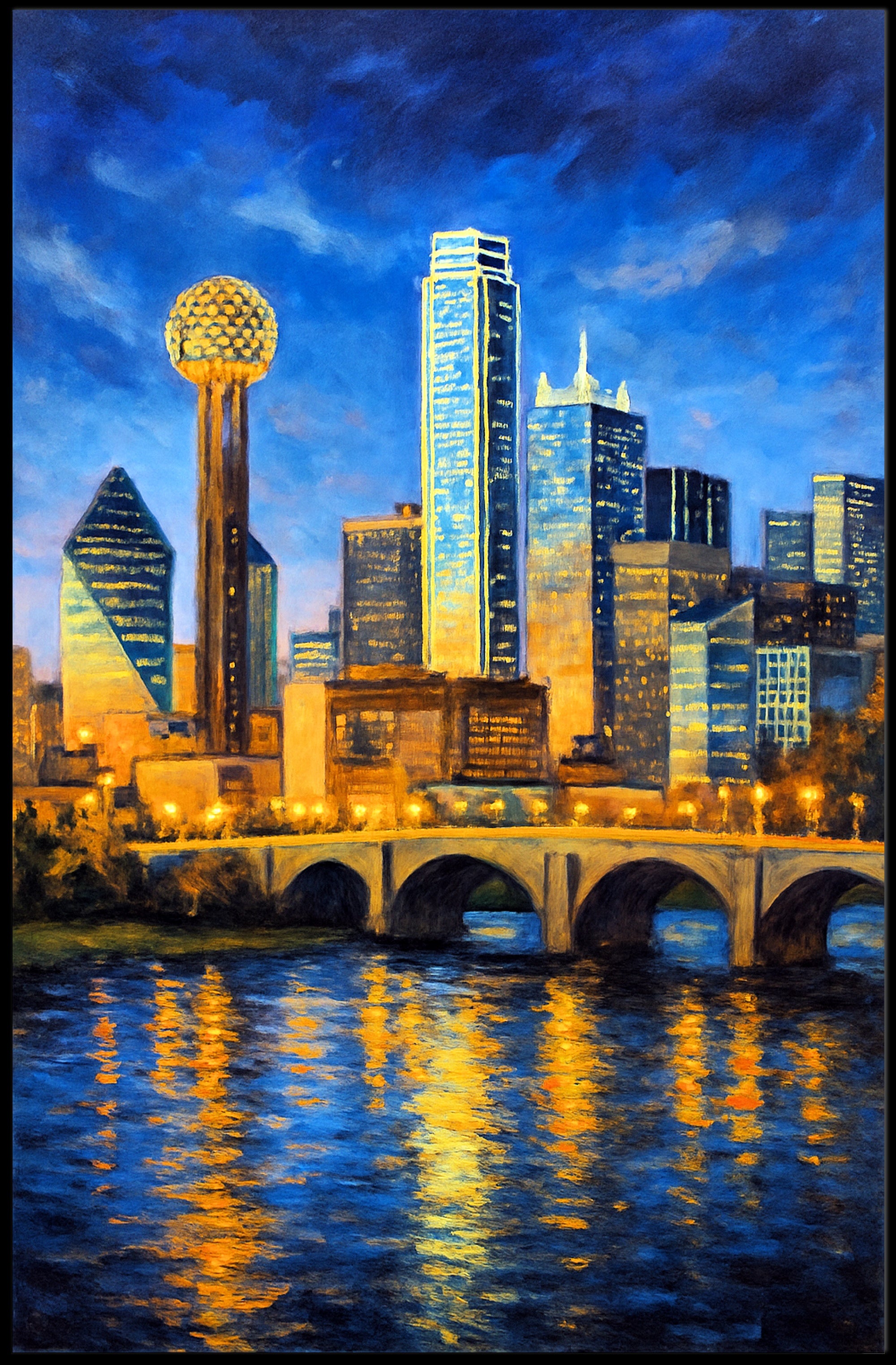 Illuminated Cityscape at Dusk Poster PosterGoat