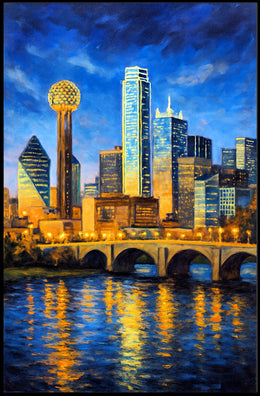 Illuminated Cityscape at Dusk Poster PosterGoat