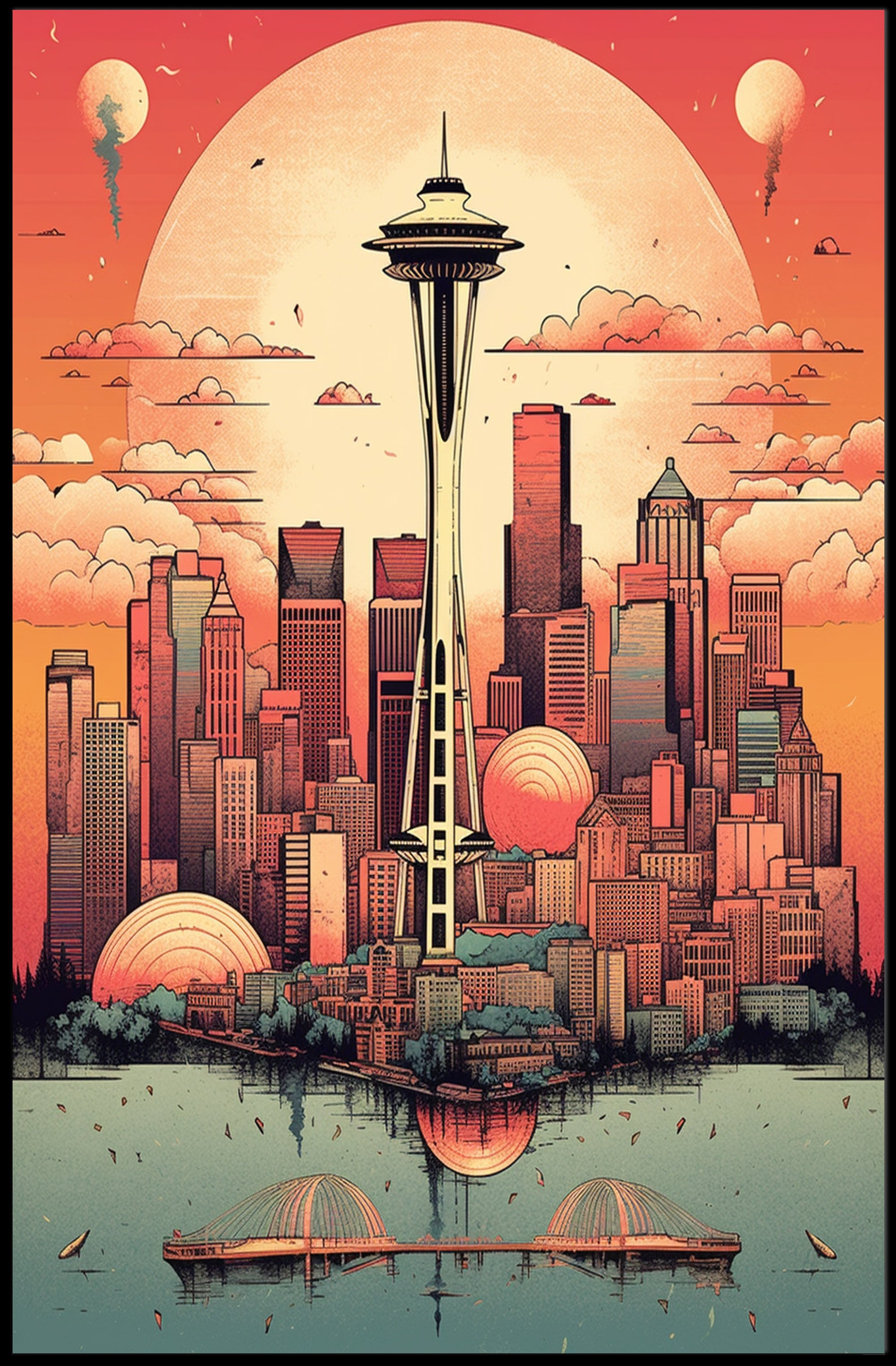 Surreal Seattle Skyline Poster