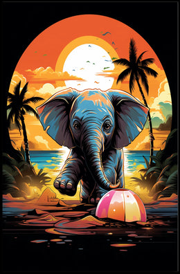 Elephant Paradise At Sunset Poster
