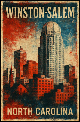 Winston Salem Skyline Nostalgic Americana Poster