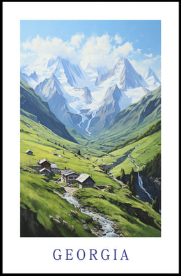 Georgia Caucasus Mountains Tranquil Landscape Travel Poster PosterGoat