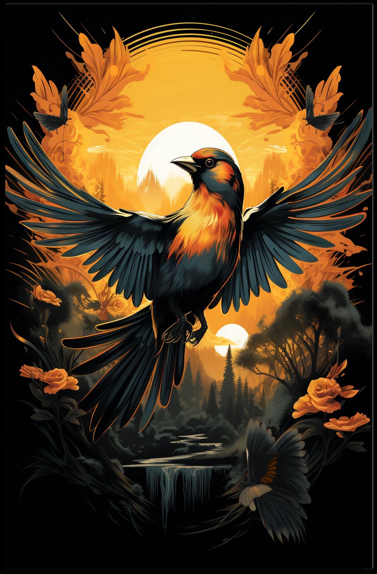Sunset Symphony A BirdS Journey Poster