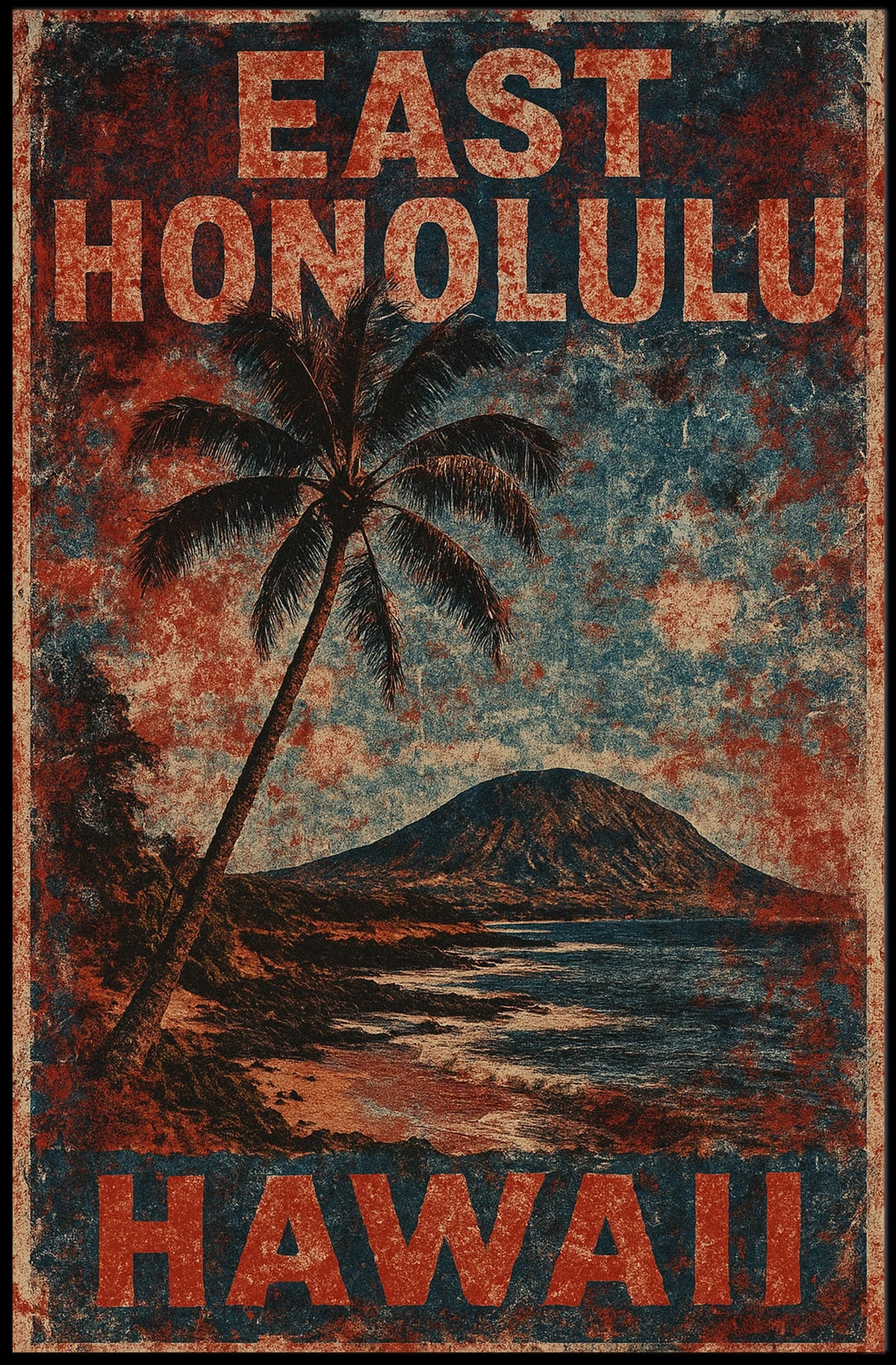 East Honolulu Wanderlust Vintage Travel Poster
