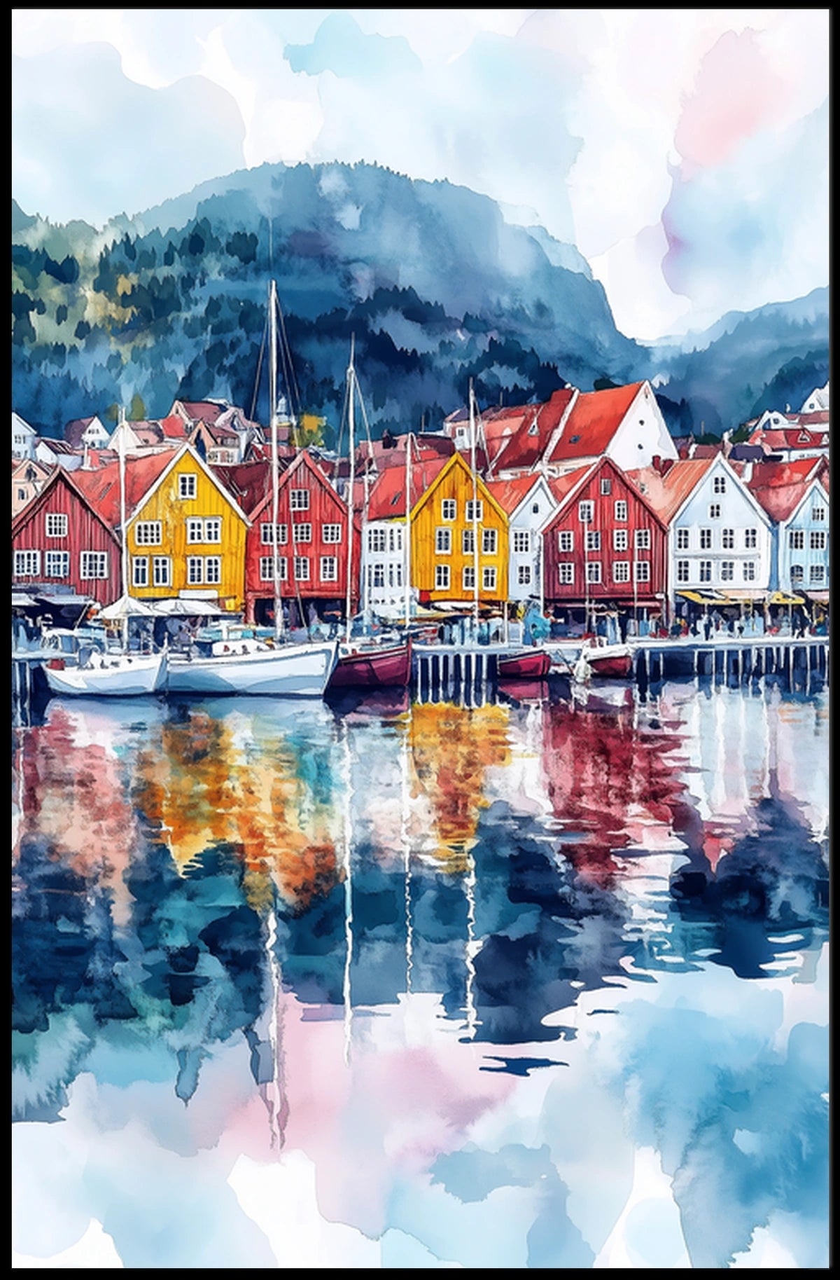 Norway Bergen Bryggen Waterfront Poster