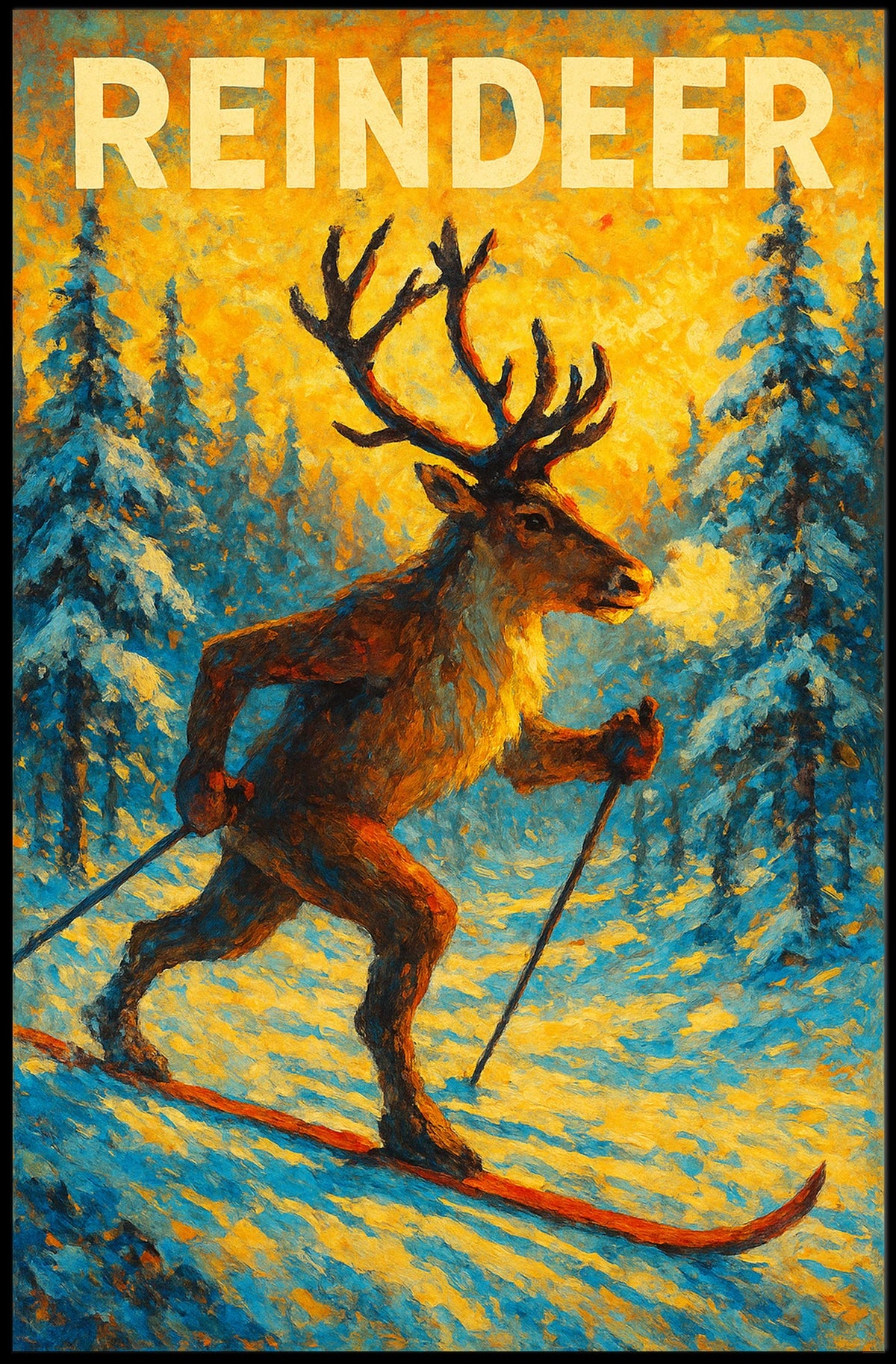 Reindeer On Skis Poster