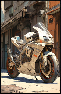 Futuristic Motorcycle In Urban Alley Poster PosterGoat