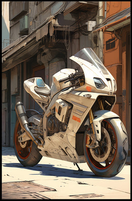 Futuristic Motorcycle In Urban Alley Poster PosterGoat
