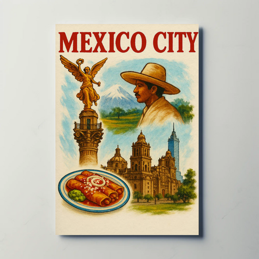 Mexico City Landmarks Man Enchiladas Cathedral Poster