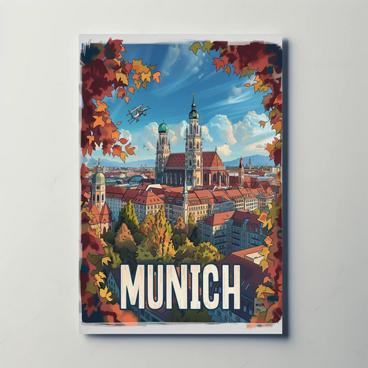Munich Cathedral Autumn Germany Travel Poster