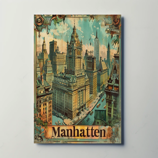 Manhattan Cityscape Vintage Skyscraper View Travel Poster Travel Poster