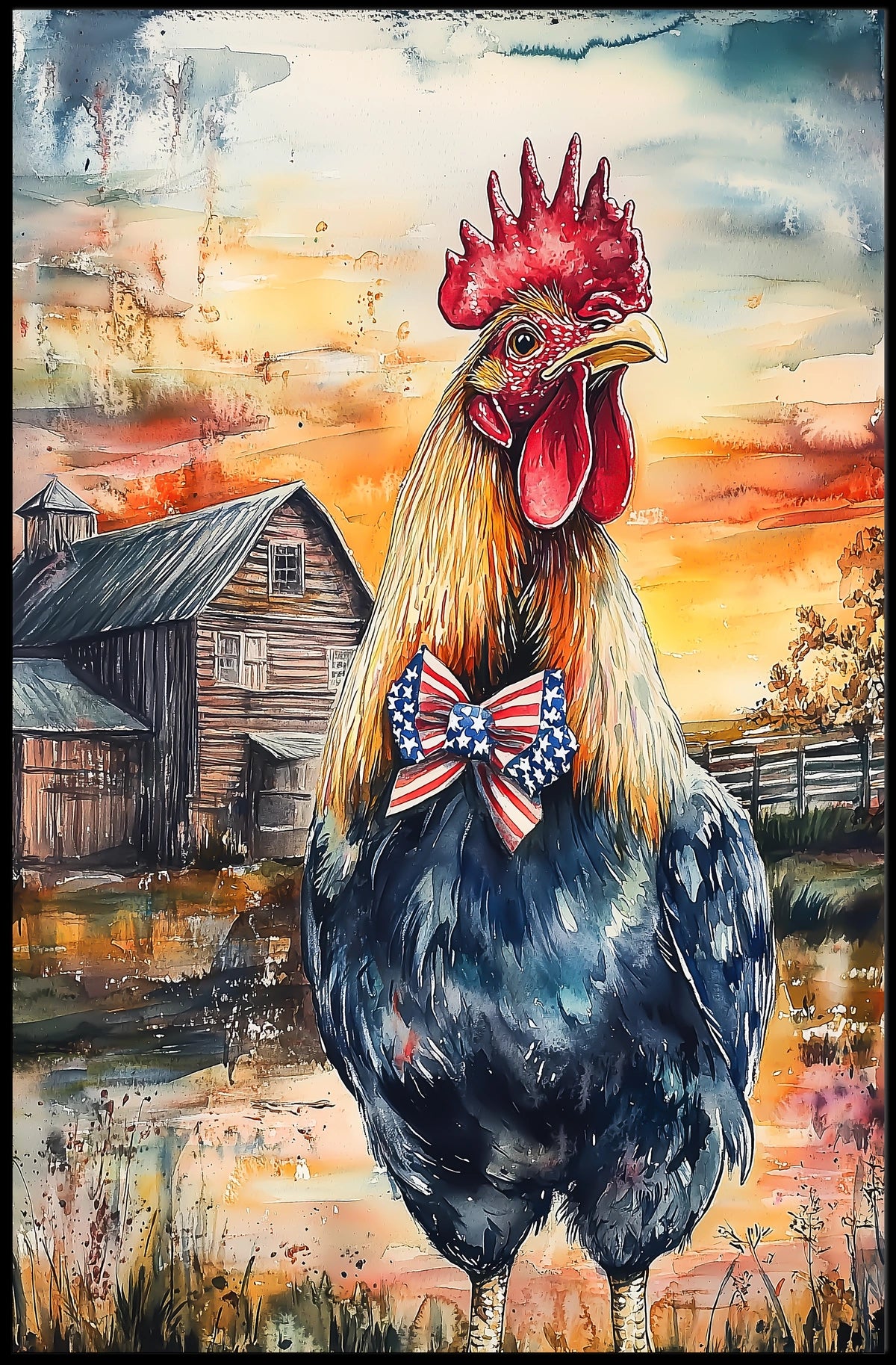 rooster crowing proudly at sunrise Poster